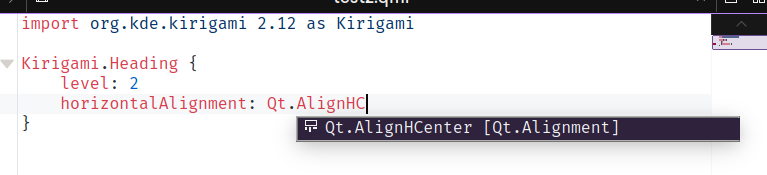 kate showing a completion for qml